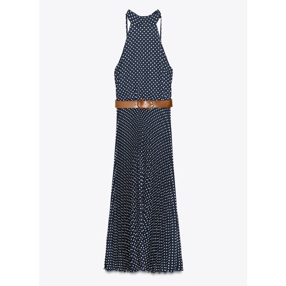 ZARA BLOGGER FAVE!!! Belted Pleated Halter Midi Dress NWT 💙 - Picture 15 of 16